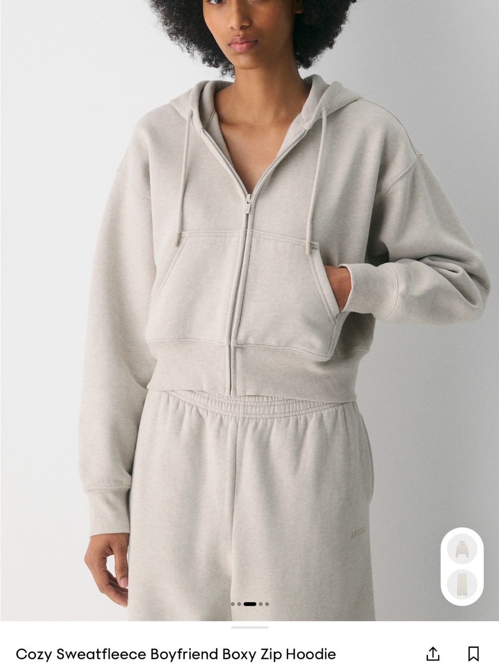 Aritzia Cozy Sweatfleece Boxy Zip Hoodie in Light Beige